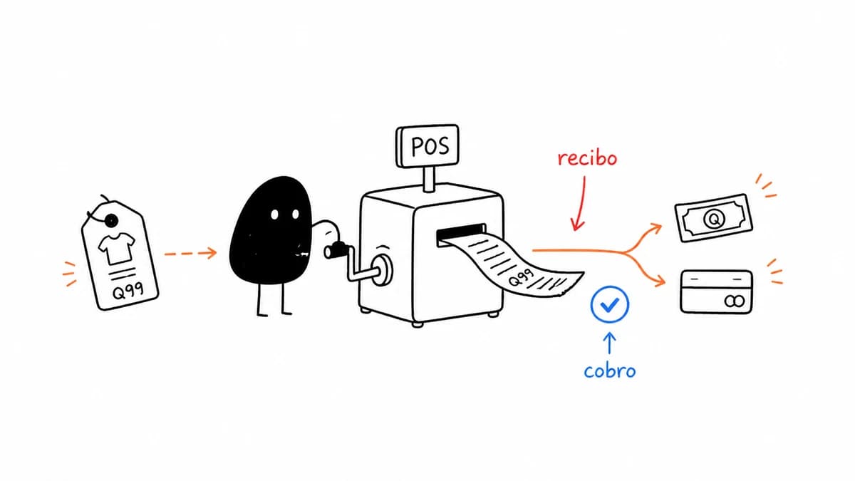 Ilustración de punto de venta que cobra y genera recibo.